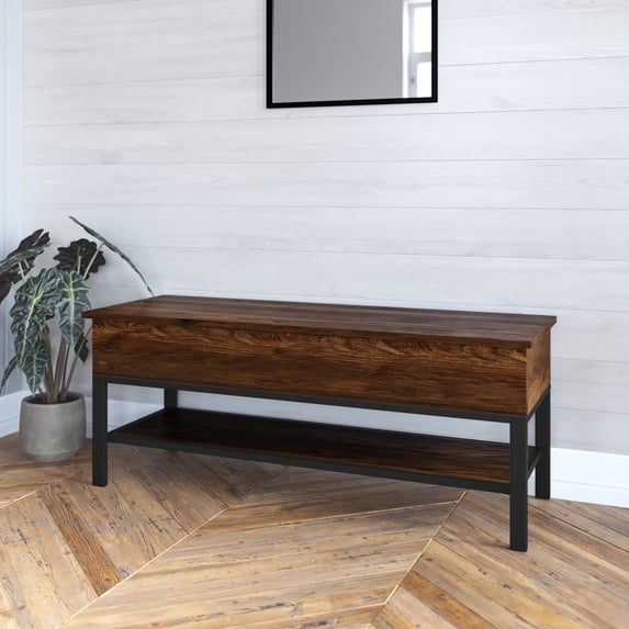 HBCY Creations Farmhouse Entryway Indoor Bench, Walnut