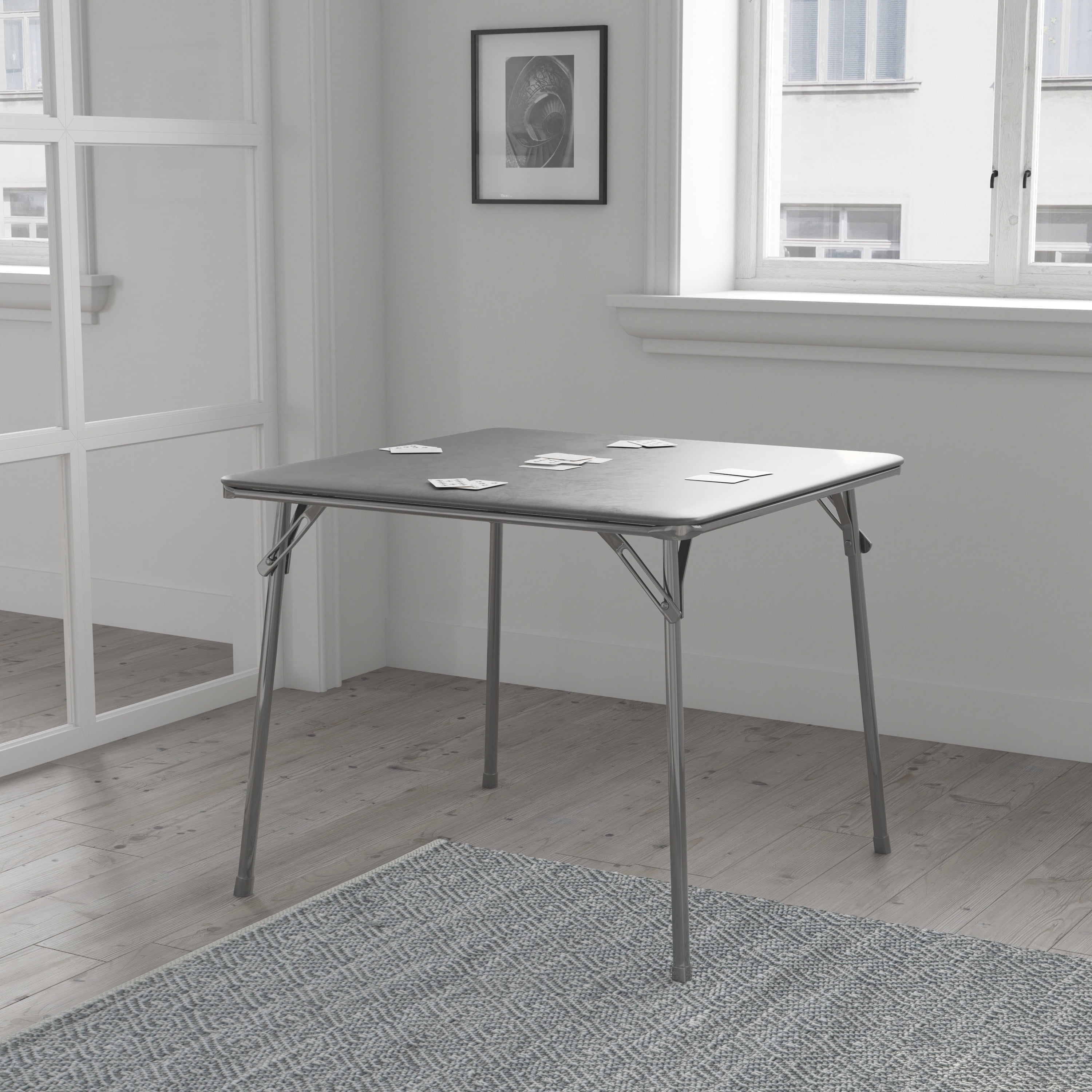 Gray Vinyl Top Folding Card Table with Metal Frame