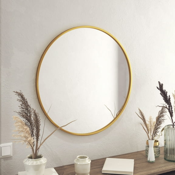 HBCY Creations Gold Circle Wall Mirror 30 Inch Round Wall Mirror for Entryways, Washrooms, Living Rooms and More (Gold, 30")