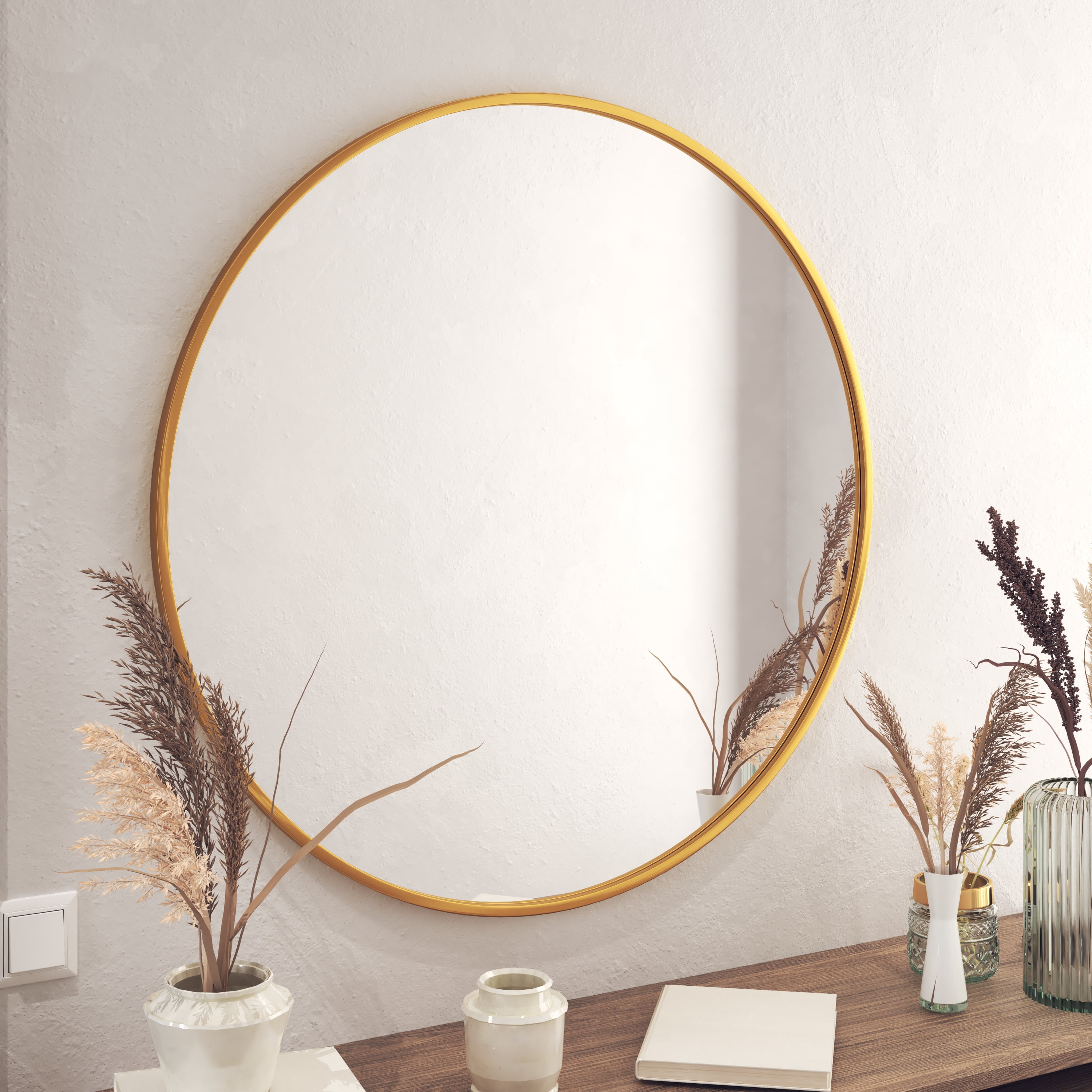 HBCY Creations Gold Circle Wall Mirror 36 Inch Round Wall Mirror for Entryways, Washrooms ...