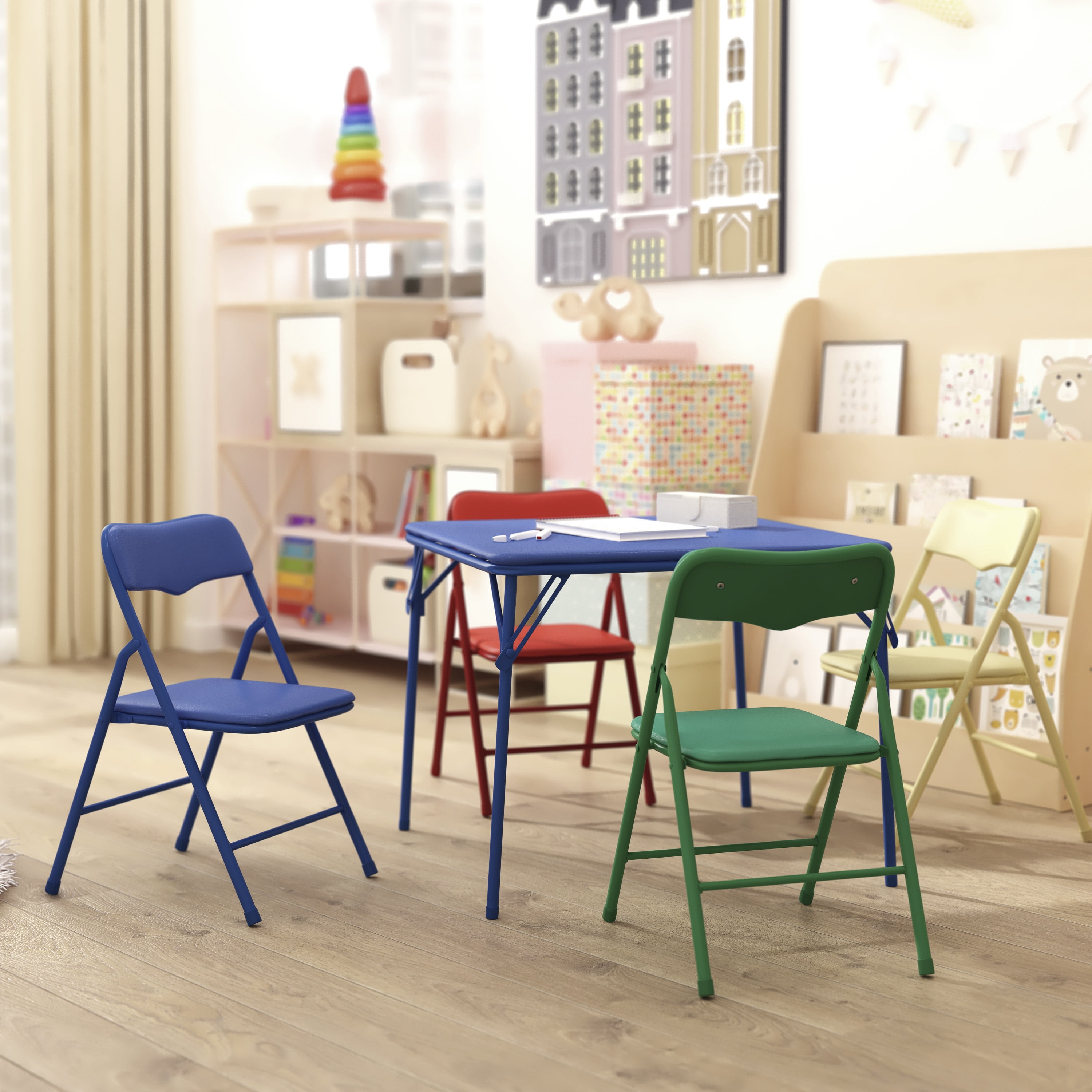 HBCY Creations Kids 5-Piece Folding Table and Chairs Seating for 4 Multicolor