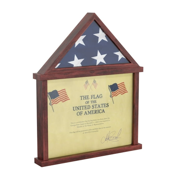HBCY Creations Mahogany Memorial Flag , Certificate And Shadow Box Display Case Small - Solid Wood Fits Flag 3x5