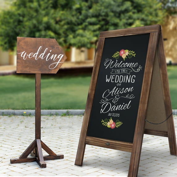 HBCY Creations Rustic Brown Magnetic A-Frame Chalkboard Deluxe Set / 8 Chalk Markers + 10 Stencils + 2 Magnets + Eraser, Large 40" x 20" Outdoor Sidewalk Chalkboard