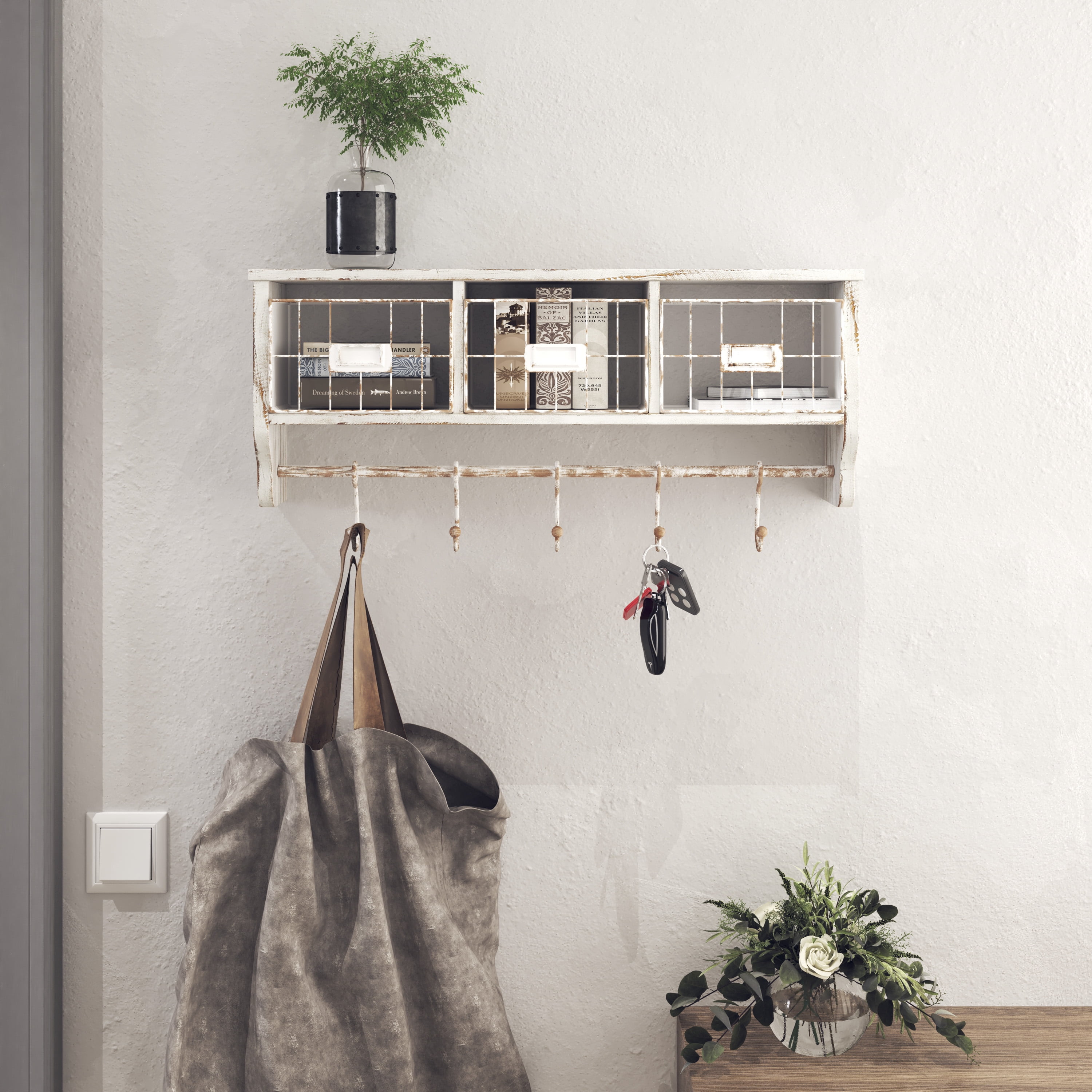 24 Moa™ Teak Wall Shelf with Hooks - Elegant teak Shelf! I AquaTeak