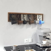 HBCY Creations Rustic Coffee Mug Rack Wall Mounted, Printed Coffee Sign - 6 Coffee Cup Hooks - Wooden Coffee Mug Organizer - Distressed Coffee Rack Sign (31.5")