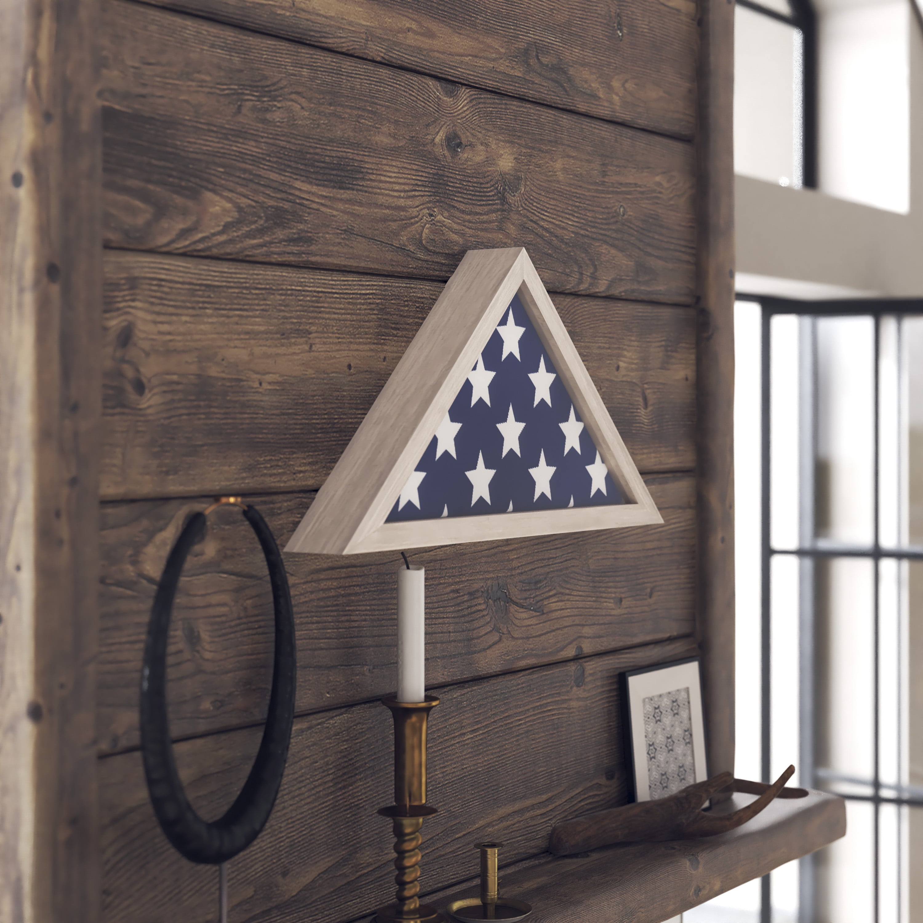 HBCY Creations Rustic Flag Case - SOLID WOOD Military Flag Display