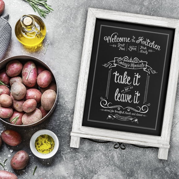 HBCY Creations Rustic Tabletop Chalkboard / Hanging Magnetic Wall Chalkboard / Small Countertop Chalkboard / Kitchen Counter Memo Board (12” x 17”) (White Wash)