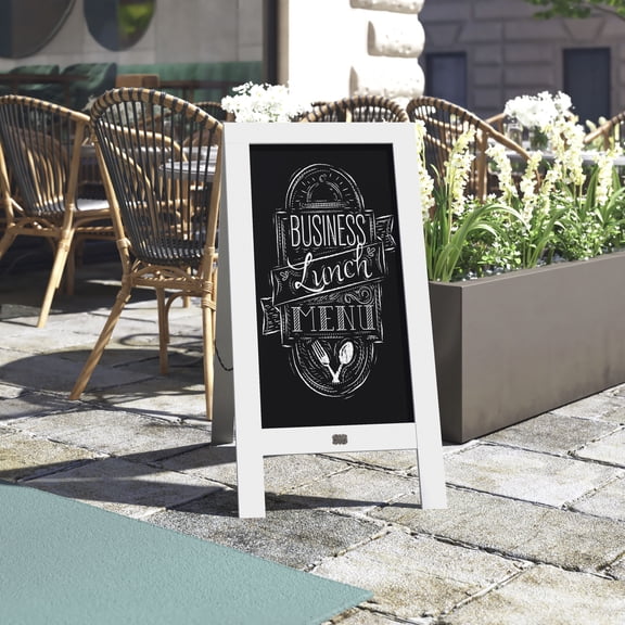 HBCY Creations Solid White A-Frame Chalkboard Deluxe Set / 8 Chalk Markers + 10 Stencils + 2 Magnets, and Eraser Outdoor Sidewalk Chalkboard Sign / Large 40" x 20"