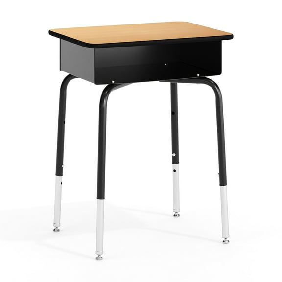 HBCY Creations Student Desk - Natural Top - Height Adjustable Legs - Crisscross Frame for Added Stability - Open Front Book Box - Pencil Grooves