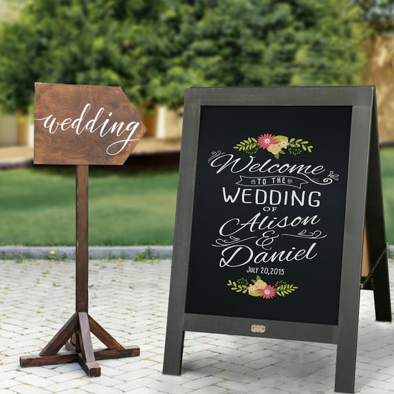 HBCY Creations Vintage Black Wooden A-Frame Chalkboard / Sidewalk Chalkboard Sign / Large 30" x 20" Sturdy Sandwich Board / A Frame Restaurant Message Board