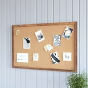 HBCY Creations Wall Mount Torched Wood Cork Board - 24"W x 36"H - 6 Wooden Push Pins - Solid Pine Wood Frame - For Kitchen, Classrooms, Restaurant Menus and More!