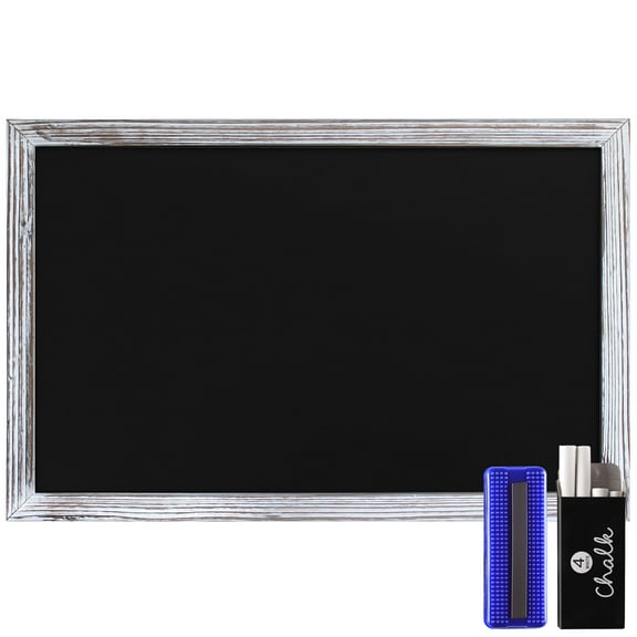 HBCY Creations White Washed Magnetic Wall Chalkboard, Small 11" x 17" Framed Decorative Chalkboard with Eraser - For Kitchen Decor, Weddings, Menus and More!