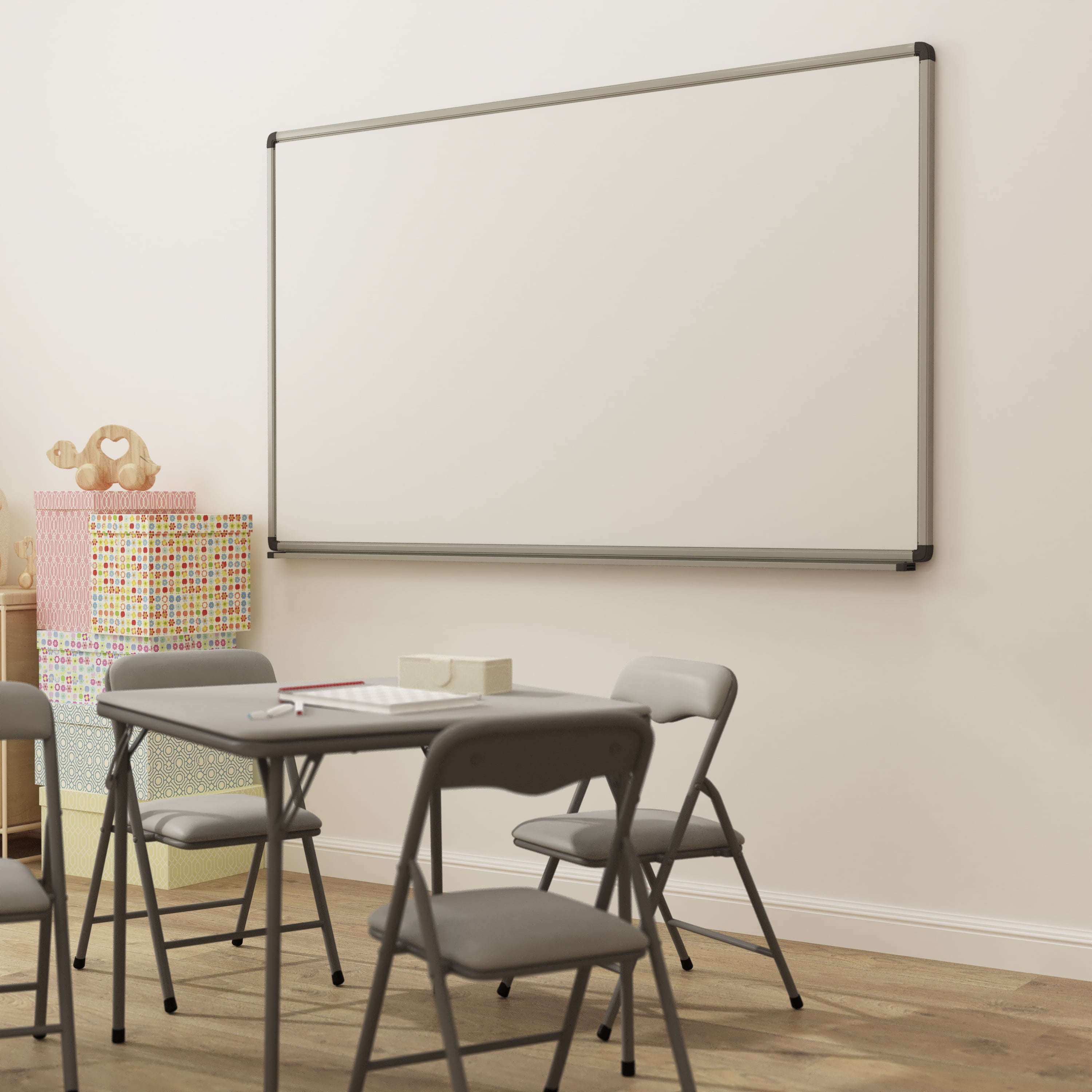HBCY Creations Whiteboard - 5' W x 3' H - Magnetic Surface - Marker Tray - Includes Hanging Hooks - Galvanized Aluminum Frame