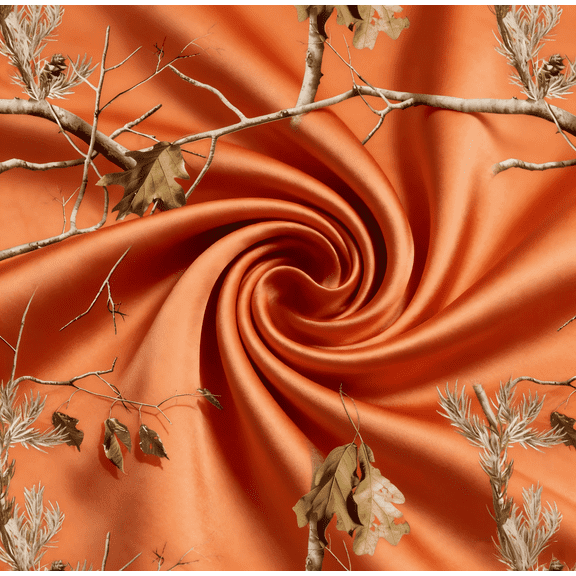 HBDesign 60 In Orange Camouflage Satin Fabric by The Yard Premium Polyester Satin for Sewing, Crafts, Apparel, Home Decor(1 yard)