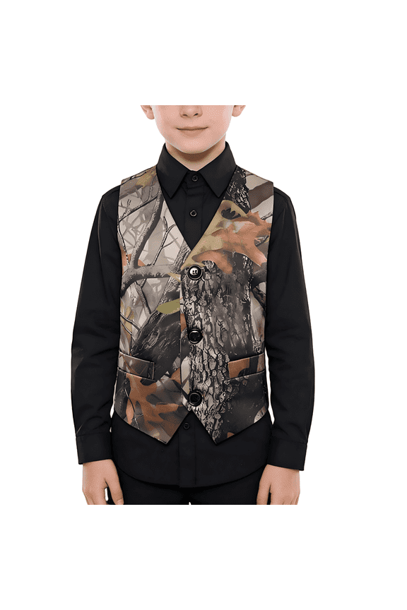 HBDesign Boys Customizable Camouflage Vest V Neck Button Front Waistcoat with Pockets for Outdoor and Casual Wear