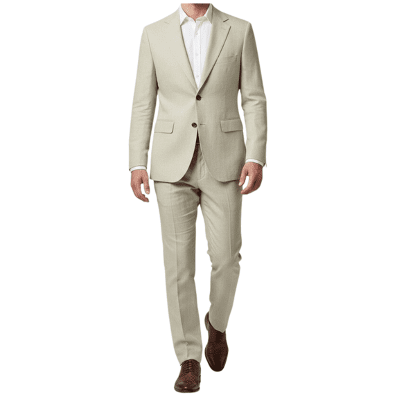 HBDesign Men's 2 Piece Linen Suit Slim Fit Summer Wedding Business Casual Blazer Pants Set