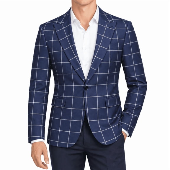HBDesign Men's Plaid Blazer Quick Dry Slim Fit Business Casual One Button Suit Jacket
