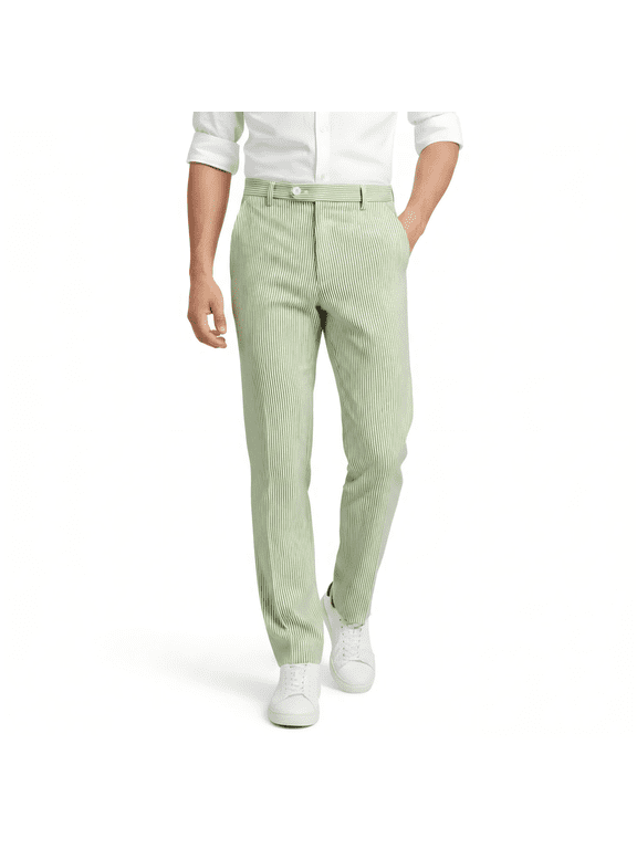 Men's Seersucker Dress Pants Lightweight Breathable Striped Slim Fit Trousers for Business Casual Summer Wedding Multiple Colors
