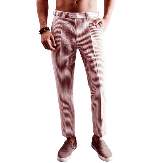 HBDesign Men's Seersucker Striped Pants, Lightweight Breathable Summer Casual Pants for Daily Outdoor Wear