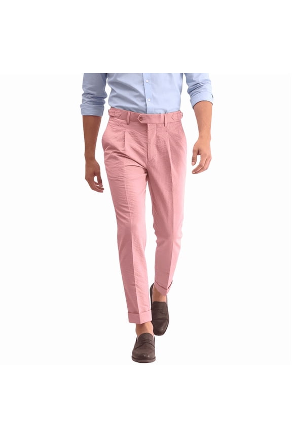 Men's Summer Seersucker Pants Lightweight Breathable Slim Fit Casual Trousers