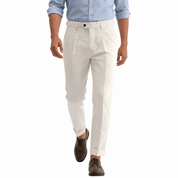 HBDesign Men's Summer Seersucker Pants Lightweight Breathable Slim Fit Casual Trousers