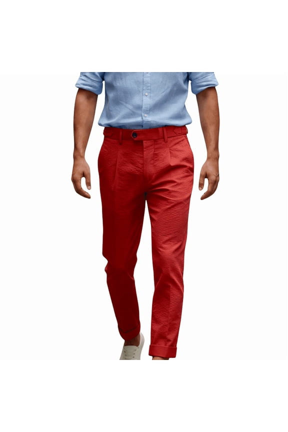 Men's Summer Seersucker Pants Lightweight Breathable Slim Fit Casual Trousers