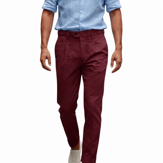 HBDesign Men's Summer Seersucker Pants Lightweight Breathable Slim Fit Casual Trousers