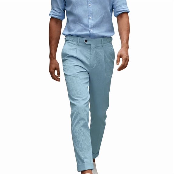 HBDesign Men's Summer Seersucker Pants Lightweight Breathable Slim Fit Casual Trousers