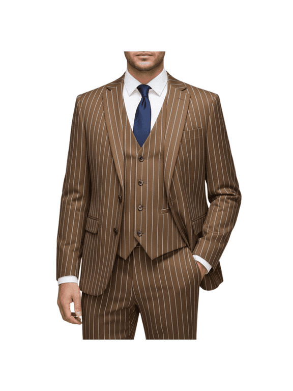 HBDesign Mens 3 Piece Suit Set Summer Lightweight Slim Fit Blazer Vest Pants Pinstripe for Business