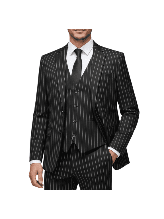 HBDesign Mens 3 Piece Suit Set Summer Lightweight Slim Fit Blazer Vest Pants Pinstripe for Business