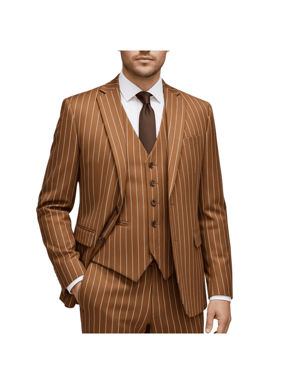 Mens 3 Piece Suit Set Summer Lightweight Slim Fit Blazer Vest Pants Pinstripe for Business