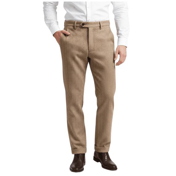 HBDesign Mens Herringbone Cotton Blend Dress Pants Slim Fit Cuffed Fall Winter Trousers