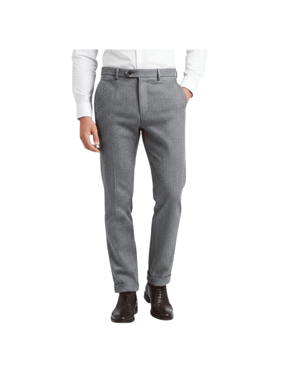HBDesign Mens Herringbone Cotton Blend Dress Pants Slim Fit Cuffed Fall Winter Trousers