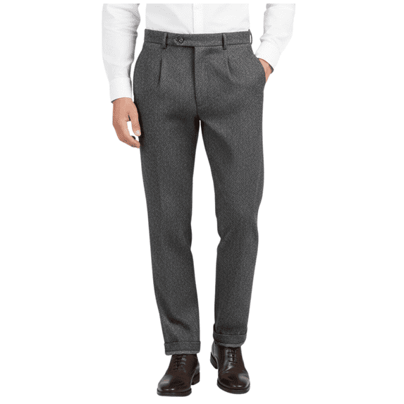 HBDesign Mens Herringbone Cotton Blend Dress Pants Slim Fit Cuffed Fall Winter Trousers
