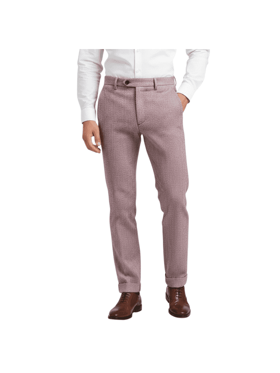 Mens Herringbone Cotton Blend Dress Pants Slim Fit Cuffed Fall Winter Trousers