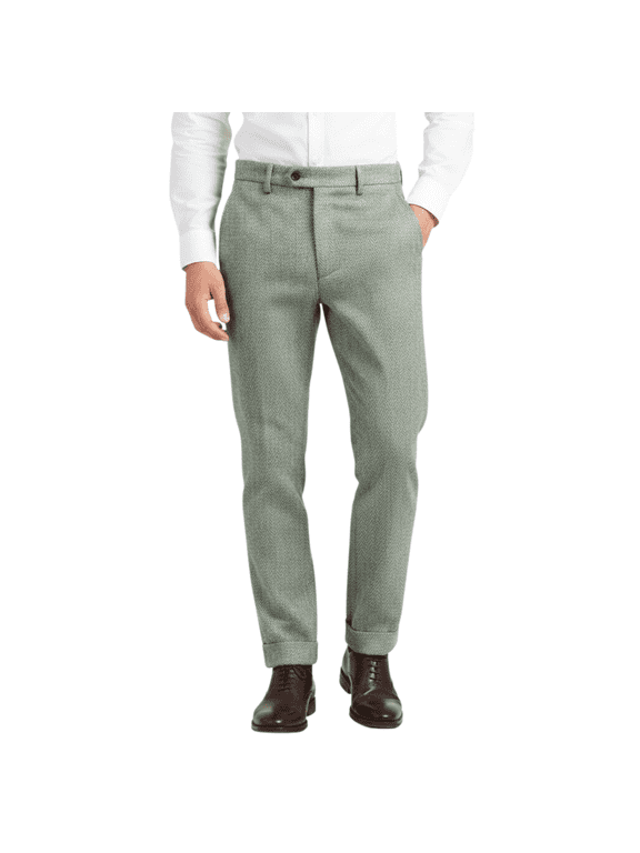 Mens Herringbone Cotton Blend Dress Pants Slim Fit Cuffed Fall Winter Trousers