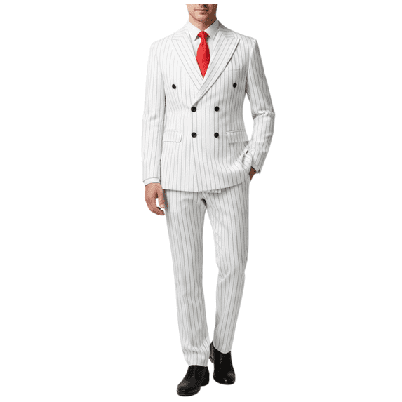 HBDesign Mens Summer 2 Piece Double Breasted Suit Set Quick Dry Peak Lapel Blazer Pants Business Formal Wedding