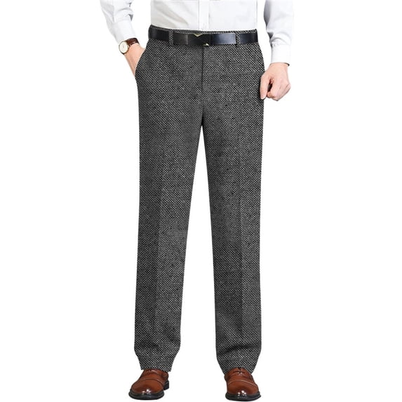 HBDesign Mens Tweed Dress Pants Thick Warm Wool Blend Trousers Classic Fit Business Casual Fall Winter