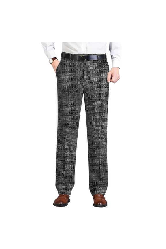 HBDesign Mens Tweed Dress Pants Thick Warm Wool Blend Trousers Classic Fit Business Casual Fall Winter