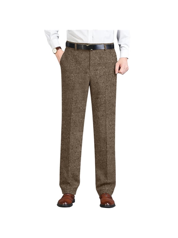 HBDesign Mens Tweed Dress Pants Thick Warm Wool Blend Trousers Classic Fit Business Casual Fall Winter