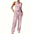 thumbnail image 1 of HBDesign Women Summer Seersucker 2 Piece Set V-Neck Vest Wide Leg Pants Slim Fit Outfit, 1 of 6