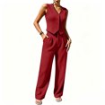 thumbnail image 1 of HBDesign Women Summer Seersucker 2 Piece Set V-Neck Vest Wide Leg Pants Slim Fit Outfit, 1 of 6