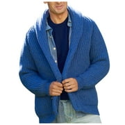 HBFAGFB Cardigan for Men Thick Jacquard Knit Warm Comfort Sweater Jacket with Pockets Blue Size 3XL