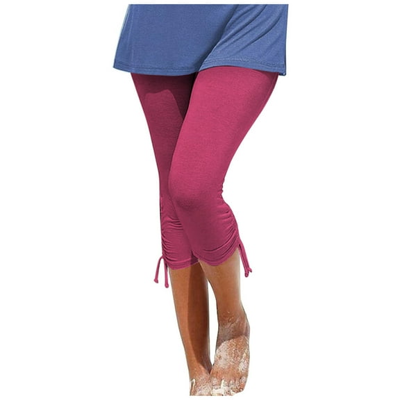 HBFAGFB Cropped Pants Womens Fashion Drawstring Hem Leggings Simple Yoga Pants Daily Wear Hot Pink Size S