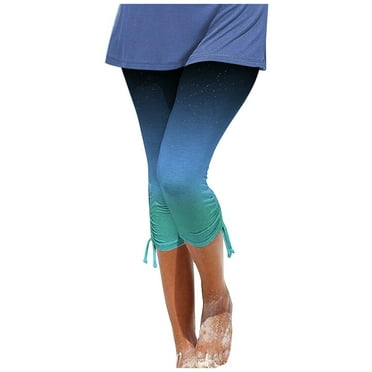 HBFAGFB Cropped Pants Womens Fashion Summer Gradient Print Leggings Drawstring Yoga Pants Sky Blue Size M