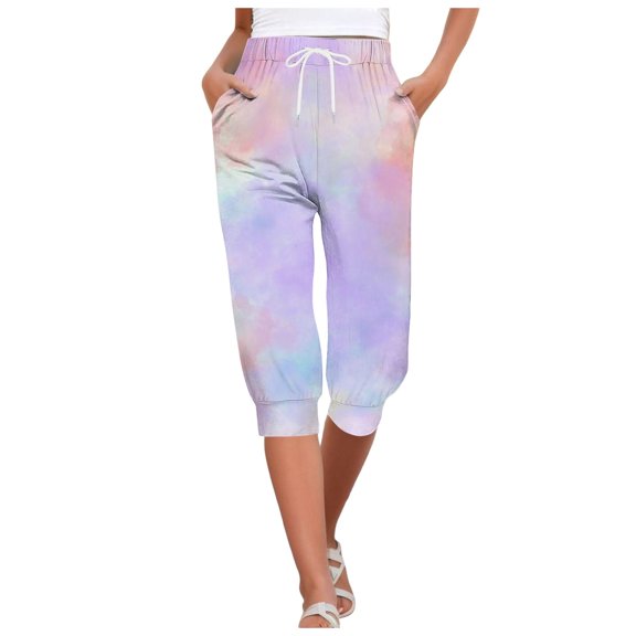 HBFAGFB Cropped Pants for Women with Pockets Casual Sweatpants Capris Drawstring Joggers Pink Size S