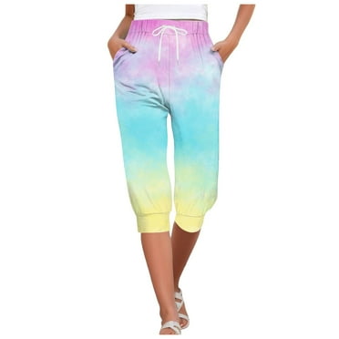 HBFAGFB Cropped Pants for Women with Pockets Casual Sweatpants Capris Drawstring Joggers Sky Blue Size L