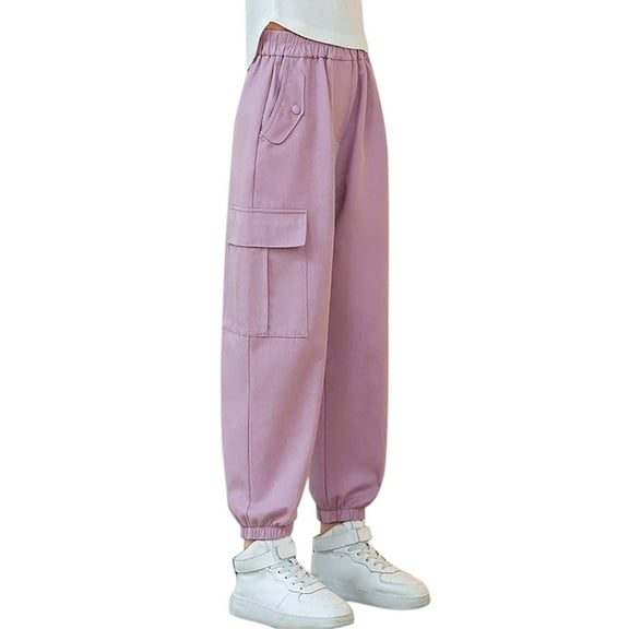 HBFAGFB Girls Cargo Pants Teen High Waisted Drawstring Trousers Suitable for Daily Wear Pink Size 130