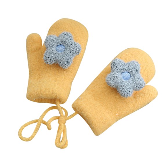 HBFAGFB Girls Gloves Winter Knitted Plush Cartoon Flower Children's Neck Hanging Mittens Yellow