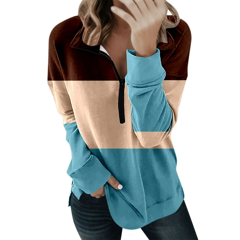 Loose color block half zip sweatshirt deals